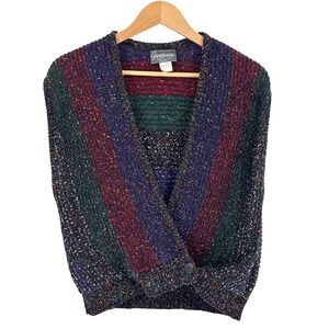 Vintage 90s Gardenia Confetti Knit Crossover Vest Striped Multicolor Size Small